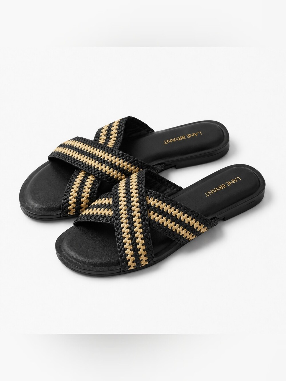 Lane Bryant NEW Size 7: Black and  Woven Crisscross Slide Sandals